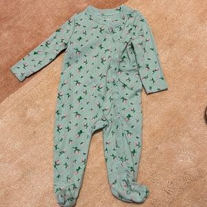 NWOT Green Onesie With Pink Flowers — 6m
